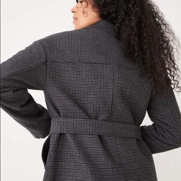 nwt frank & oakmackenzie oversized belted cocoon coat in houndstooth, size lg